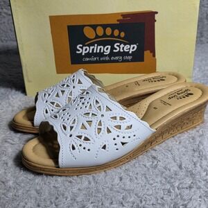 Spring Step Estella White Leather Wedge Slides Sandals Women's EU 40 US‎ 9 NEW